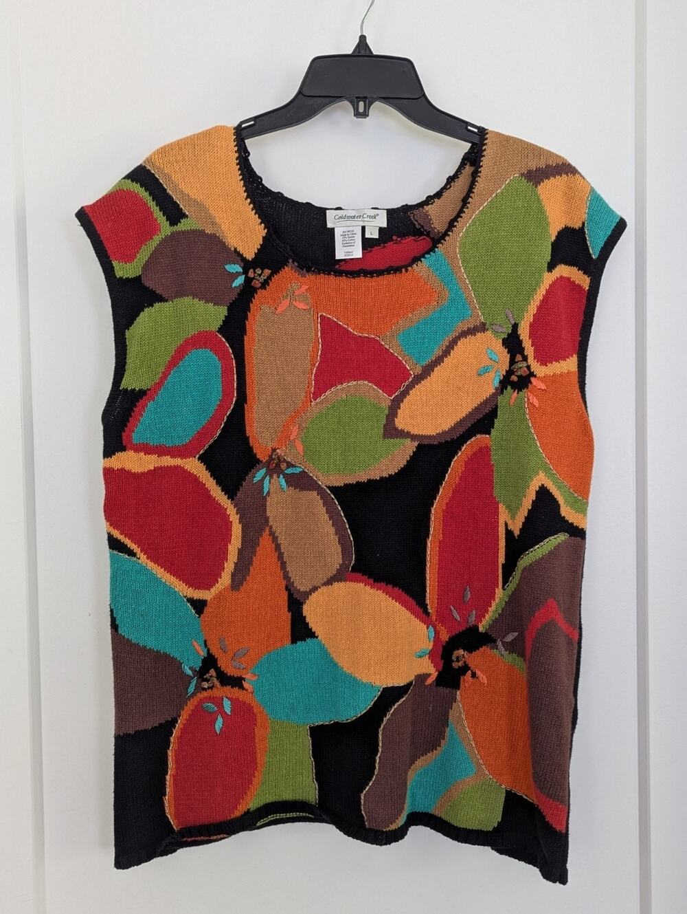 Coldwater Creek Large Sweater Vest Beading Embroidery Colorful Artsy EUC